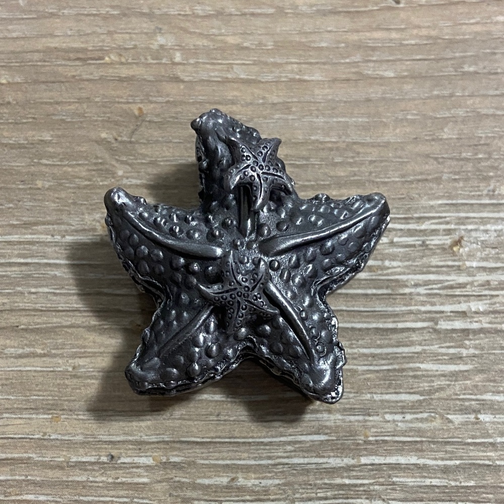Vintage Torino Pewter Starfish Jewelry Necklace Brooch Earrings Trinket Box Set